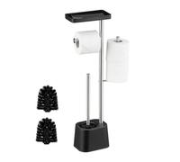 Relaxdays set, HWD: 65.5 x 29 x 11 cm, freestanding toilet, brush, spare roll holder, shelf, black, Plastic, Stainless steel