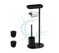 Relaxdays Set, HWD: 67 x 23 x 17 cm, freestanding Paper Holder, Toilet Brush, Shelf, 2 Heads, Black, Plastic, Iron, 65 x 23 x 17 cm