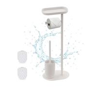 Relaxdays Set, HWD: 67 x 23 x 17 cm, freestanding Paper Holder, Toilet Brush, Shelf, 2 Heads, White, Plastic, Iron, 65 x 23 x 17 cm