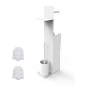 Relaxdays set, HxWxD: 67 x 22 x 12 cm, freestanding toilet brush, spare roll holder, shelf, white, Plastic, Foam, Iron