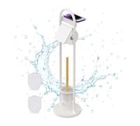 Relaxdays set, HxWxD: 79 x 21.5 x 21.5 cm, freestanding toilet paper holder with shelf & brush, white/natural, Plastic, Iron, Bamboo