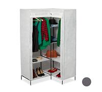 Relaxdays Set of 1 Corner Canvas Wardrobe 3rd Generation, 8 Tiers, 2 Rails, Plug-In System, 169 x 100 x 83 cm, White