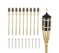 Relaxdays Set of 10 Garden Oil Torches, with Replacable Wicks, Bamboo & Iron, Outdoor Party Flares, HxØ: 80x6cm, Natural