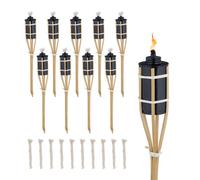 Relaxdays Set of 10 Garden Oil Torches, with Replacable Wicks, Bamboo & Iron, Outdoor Party Flares, HxØ: 40x6cm, Natural