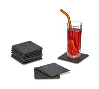 Relaxdays Set of 10 Slate Coasters 10 x 10 cm