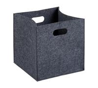 Relaxdays Set of 10 Square Felt Baskets, HxWxD: 30 x 30 x 30 cm, Foldable, with 2 Handles, Anthracite