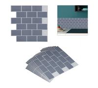 Relaxdays Tile Stickers, Set of 10, Self-Adhesive, Kitchen & Bathroom, 30.5 x 30.5 cm, 3D, Subway, Underground, Grey