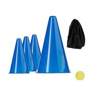 Relaxdays Set of 10 Track & Field Cones / Pylons, with Pouch, Football & Soccer Training Equipment, Markers, 22 cm, Blue