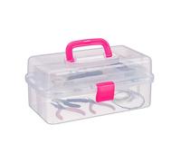Relaxdays Set of 10 Transparent Storage Boxes Pink