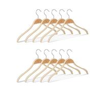Relaxdays Set of 10 Wooden Clothes Hangers, Anti-Slip Slats, 360° Swivel Hooks, Wardrobe Organisers, 40 cm, Natural, Wood, 23 x 40 x 1.3 cm