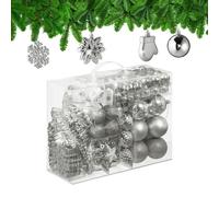 Relaxdays 100x Christmas Ornaments, Baubles, Glittering, Matte & Shiny, Tree Decorations, Plastic, 10 Designs, Silver, 24 x 30 x 12 cm
