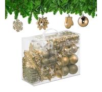 Relaxdays 100x Christmas Ornaments, Baubles, Glittering, Matte & Shiny, Tree Decorations, Plastic, 10 Designs, Champagne