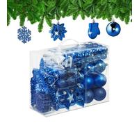 Relaxdays 100x Christmas Ornaments, Baubles, Glittering, Matte & Shiny, Tree Decorations, Plastic, 10 Designs, Blue, 24 x 30 x 12 cm
