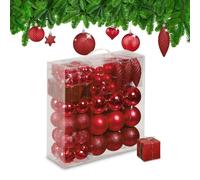 Relaxdays Christmas Bauble Set of 110, Glittery, Matt & Shiny Ornaments, Plastic Xmas Tree Balls, HxD: 9 x 8 cm, Red