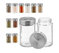 Relaxdays, set of 12, 3 shaker functions, herbs & spices, glass jars, stainless steel, silver/transparent, 8.5 x 5 x 5 cm