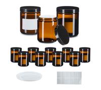 Relaxdays Set of 12 Amber Glass Cream Jars