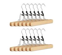 Relaxdays Wooden Clamp Coat Hangers for Trousers, Coat Hangers Set of 12, Silver Hanger with Felt Lining, HWD: 17 x 25 x 2.3, Natural
