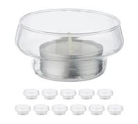 Relaxdays Set of 12 Floating Tea Light Holder, Glass, Water Decoration, Wedding, Pool & Pond, Candle, Transparent, 3.5 x 6.5 x 6.5 cm