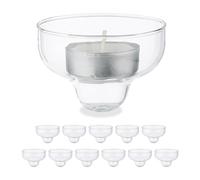 Relaxdays Set of 12 Floating Tea Light Holder, Glass, Water Decoration, Wedding Candle, Pool & Pond, Candle, Transparent