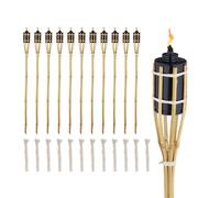 Relaxdays Set of 12 Garden Oil Torches, with Replacable Wicks, Bamboo & Iron, Outdoor Party Flares, HxØ: 90x6cm, Natural