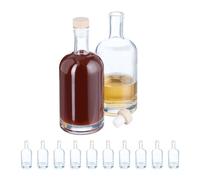 Relaxdays Glass Bottles, Set of 12, 500 ml, Refillable, for Gifts, with Cork, for Oil, Vinegar, Schnapps, Liqueur, Clear, Plastic