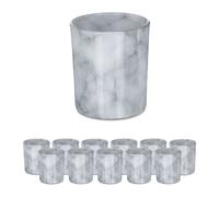 Relaxdays Tealight Holders, Set of 12, Marble Look, Votive Candle Glasses, H x Diam.: 8.5 x 7 cm, Home & Garden, Grey