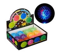 Relaxdays Set of 12 LED Spiky Massage Balls, Flashing Bouncy-Balls with Nubs, Stress Relief, Soft, Squeezy, Diff. Colours