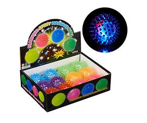 Relaxdays Set of 12 LED Spiky Massage Balls, Flashing Bouncy-Balls with Nubs, Stress Relief, Soft, Squeezy, Diff. Colours