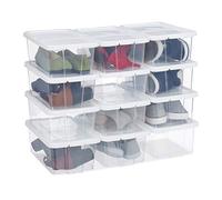 Relaxdays Set of 12, Plastic Shoe Boxes, Stackable, Transparent Storage Container with Lid, Organisation, HWD: 12.5 x 20 x 34.5 cm, White
