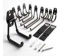 Relaxdays Set of 12 Wall Hooks for Garages, Rubberised, Garden Tool Holder with Cable Straps, Stainless Steel, Black