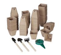 Relaxdays Set of 120 Growing Pots, Incl. Accessories, Biodegradable, Planting, Propagation, HWD: 5.5 x 6 x 6 cm, Brown, Paper