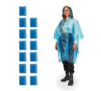 Relaxdays Set of 13 Rain Ponchos, Single Use, Raincoats with Hood, Adults, Emergency Rainwear, Protection, Blue