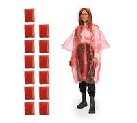 Relaxdays Set of 13 Rain Ponchos, Single Use, Raincoats with Hood, Adults, Emergency Rainwear, Protection, Red, 95 x 120 cm