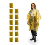 Relaxdays Set of 13 Rain Ponchos, 100% plastic, Yellow, 120 cm