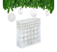 Relaxdays Christmas Baubles Set of 150, Glittering, Matt & Shiny Surfaces, Tree Ornaments, Plastic, ∅ 3, 4 & 6 cm, White, 7 x 6 x 6 cm