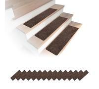 Relaxdays Set of 16 Brown Rectangular Self-Adhesive Stair Mats, 65 x 20 cm