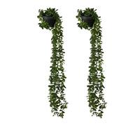 Relaxdays Artificial Hanging Plants, Set of 2, Realistic Faux Eucalyptus, with Pots, Fake Foliage for Decor, Green/Black, Foam, Plastic, 80 x 20 cm