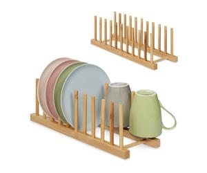 Relaxdays Set of 2 Bamboo Racks for 10 Plates
