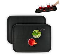 Relaxdays 2X Serving Trays, Rectangular, Drinks Plate, Non-Slip Rubber Surface, Waiter's Catering, 2 x 56 x 41 cm, Black