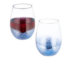 Relaxdays Set of 2 Blue Stemless Wine Glasses