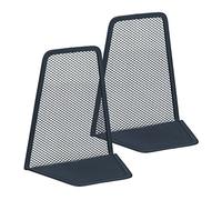 Relaxdays Set of 2 Bookends, 14 x 12.5 x 9 cm, Modern Mesh Design, for Books and Folders, Dividers, Metal, Anthracite, Steel