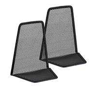 Relaxdays Set of 2 Bookends, Supports for Books, CDs, DVDs, HxWxD: app. 14.5 x 12.5 x 9 cm, Black, Steel