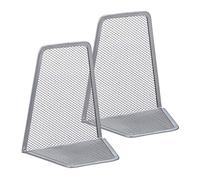 Relaxdays Set of 2 Bookends, Supports for Books, CDs, DVDs, HxWxD: app. 14.5 x 12.5 x 9 cm, Silver