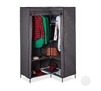 Relaxdays Set of 2 Corner Canvas Wardrobes 3rd Generation, 8 Tiers, 2 Rails, Plug-In System, 169x100x83 cm, Anthracite