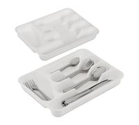 Relaxdays Set of 2 Cutlery Trays, 4 x 24.5 x 32.5 cm, 5 Compartments, Organiser, Kitchen Drawer Insert, Plastic, White