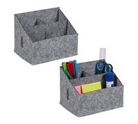 Relaxdays Set of 2 Desk Organisers, Made of Felt, 3 Compartments, Remoavable Divider, HxWxD: 14 x 18 x 14.5 cm, Grey
