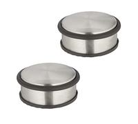 Relaxdays Set of 2 Door Bumpers, Stainless Steel, HxØ: 4.5x10.5cm, Flat & Heavy, Non-Slip, Slamming Brakes, Silver/Black