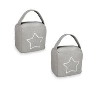 Relaxdays Set of 2 Doorstops, Star Motif, HxWxD: 13 x 13 x 8.5 cm, Free-standing Slam Brake, with Handle, Grey/White, Polyester