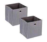 Relaxdays Set of 2 Fabric Storage Box, Striped Pattern, HWD: 30.5 x 30 x 30 cm, Foldable Shelf Baskets, Grey/White