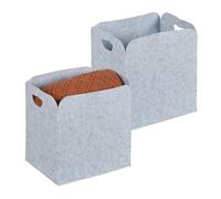 Relaxdays Set of 2 Felt Storage Baskets, Side Handles, Foldable, Soft, Fabric Organiser Box, HWD: 30x30x23cm, Light Grey, 30 x 30 x 23 cm